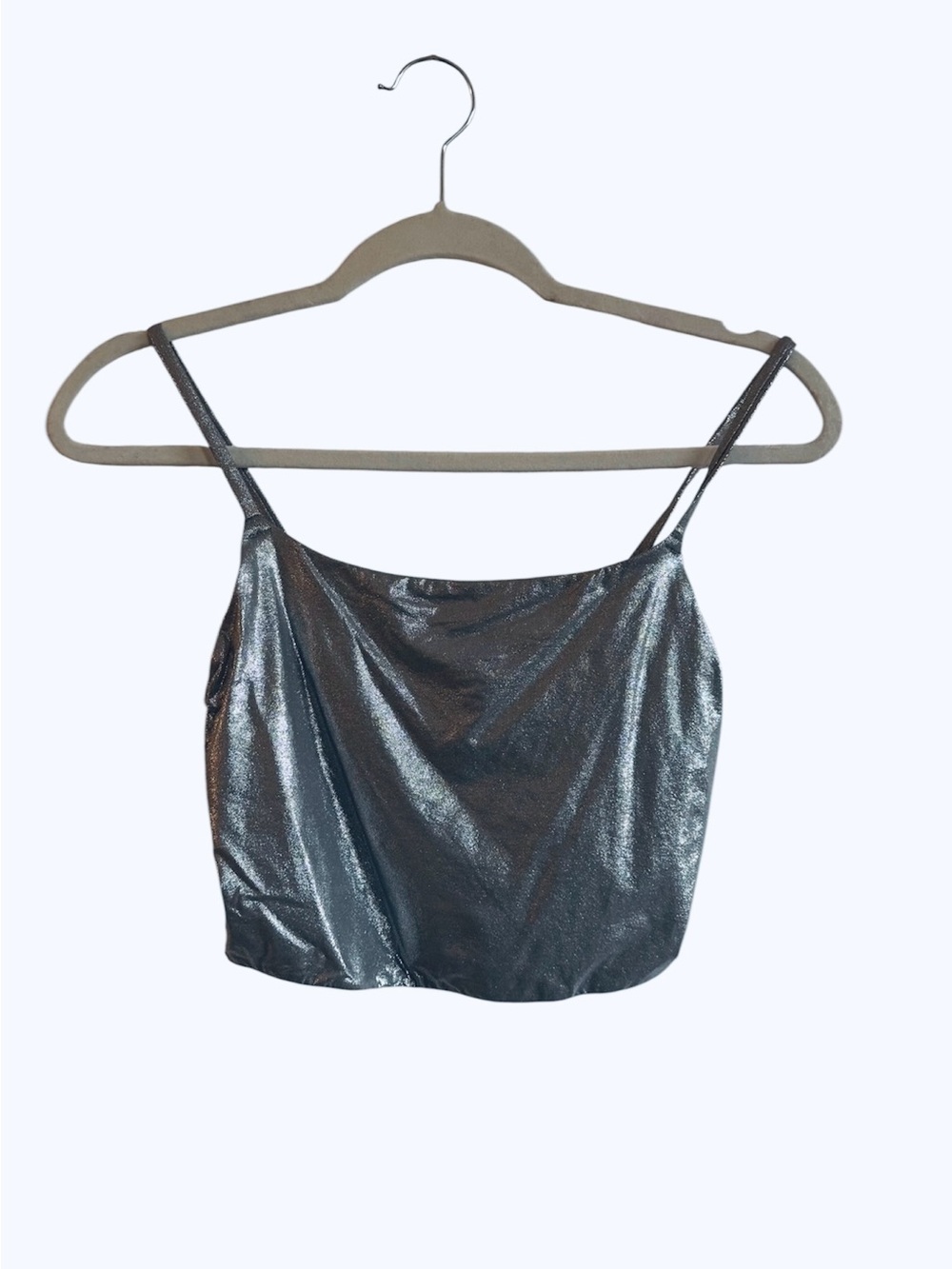 SKIMS Fits Everybody Metallic Silver Spaghetti-Strap Crop Camisole